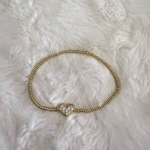 Kendra Scott Ari Gold Pave Heart Stretch Bracelet in White Crystal